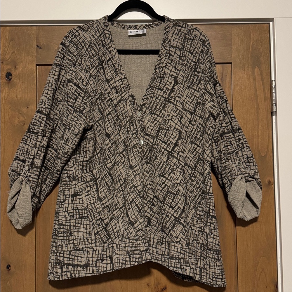 Habitat button down blouse Top Tunic Womens XL  Assymetric Swing Lagenlook Artsy